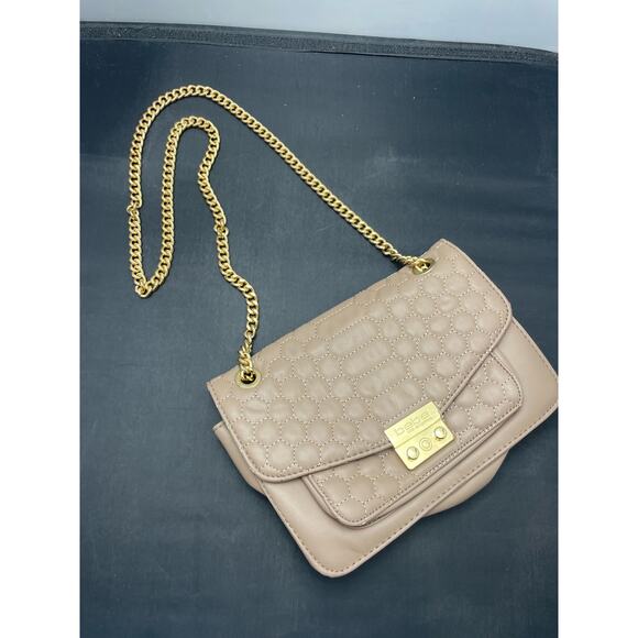 Bebe Quilted Flap Crossbody Double/Single Gold Chain Taupe Purse - Picture 11 of 11